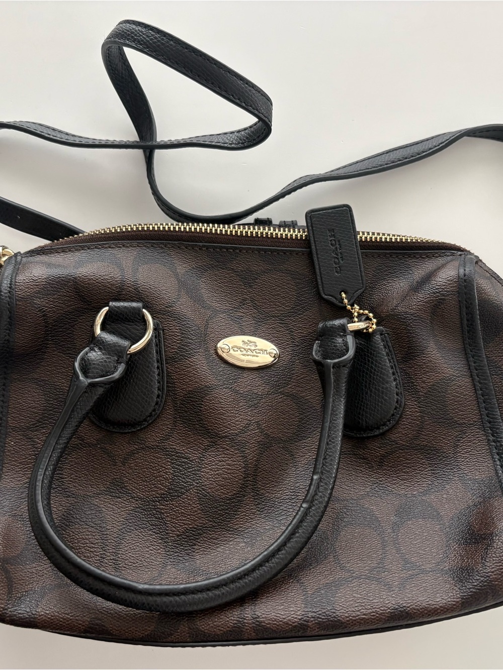 Coach Brown Signature Satchel with Black Handles